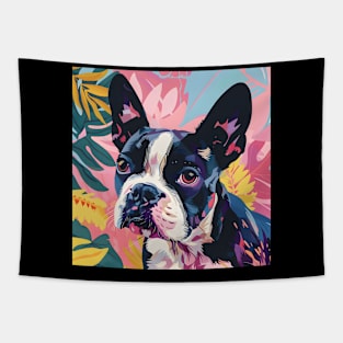 Retro Boston Terrier: Pastel Pup Revival Tapestry