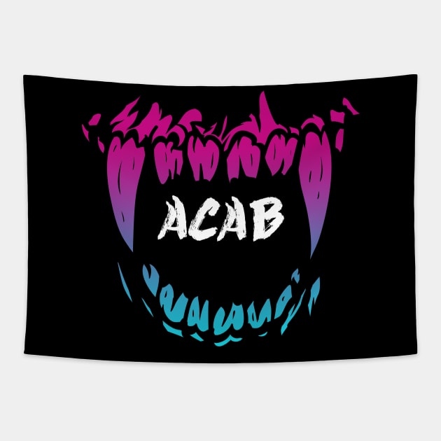 ACAB Vaporwave Scary Teeth Mask Tapestry by aaallsmiles