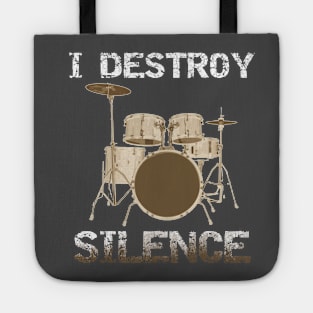 Destroy Silence - Fun Vintage Drummer Shirt Drum Set Gifts Tote