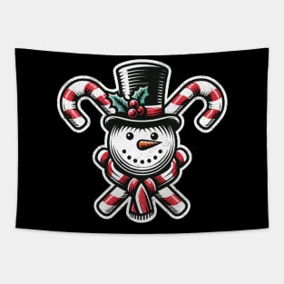 Candy Cane Cheer - snowman with Top Hat design Tapestry