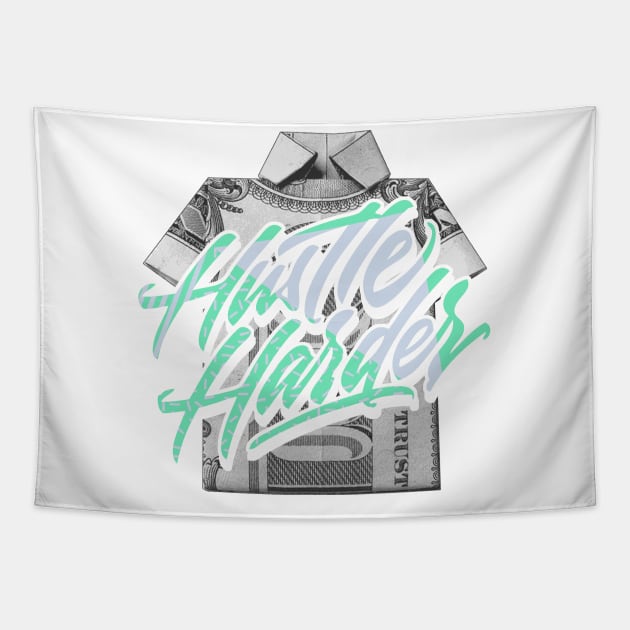 Hustle Harder Mint Foam Tapestry by funandgames