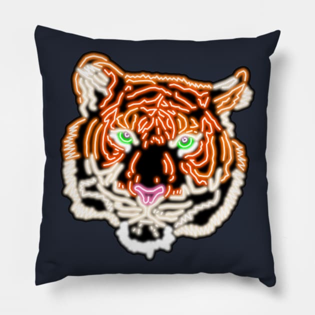 Neon Tiger Bar Sign Top Left Pillow by gkillerb