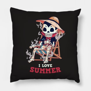 Dracula loves summer // Vampire, holidays, sunbathing Pillow