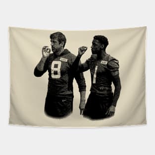 Aaron Rodgers and Sauce Gardner Handshake Tapestry