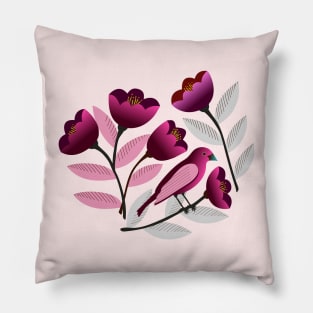 Pink birds amid the tulips Pillow