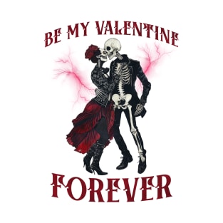 Forever Valentine: Retro Charm with Red, White & Black Skeleton Dance Couple T-Shirt