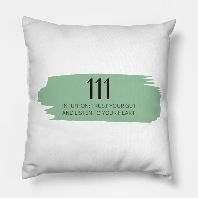 111 Angel Number green Pillow by anrockhi