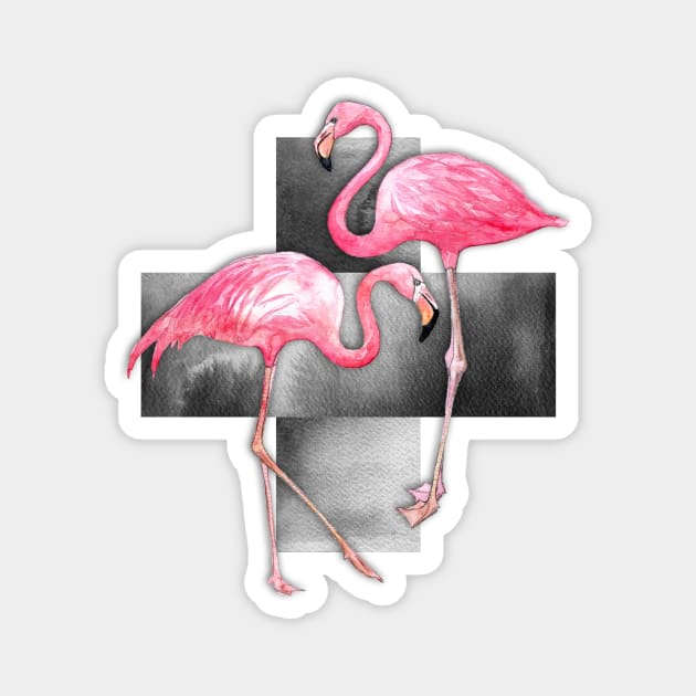 Flamingo Collage in Watercolor and Ink Magnet by micklyn