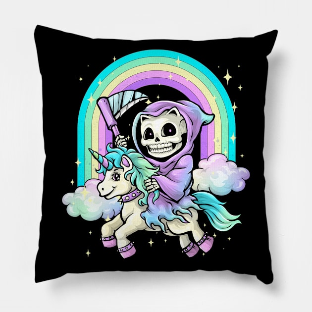 Pastel Goth Grim Reaper Unicorn Pillow by KAWAIITEE