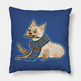 Cat scarf blue and bronze Pillow