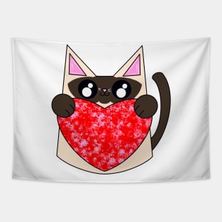 Sammy The Siamese Cat With Valentines Heart Tapestry