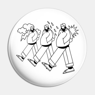 Three men walking together in varying moods Pin