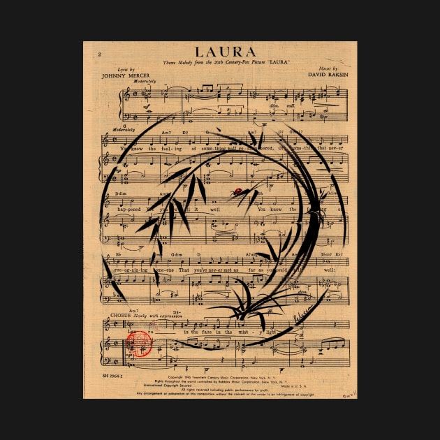 Laura - Sumie Enso Ink Brush Painting on Vintage Sheet Music by tranquilwaters