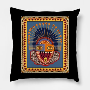 VooDou Tribal Spirit Mask - Yellow Blue Orange Pillow