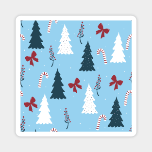 Christmas print with trees in turquoise colors. Magnet