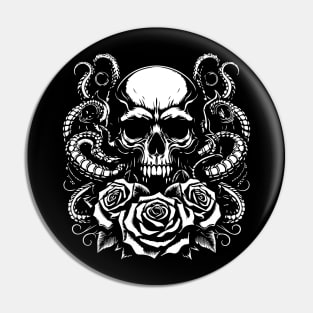 skull kraken with roses Pin