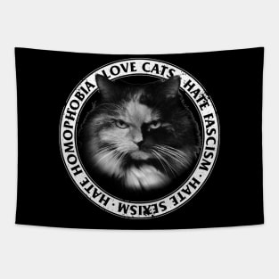 Love Cats Hate Fascism Homophobia Sexism Anti-Nazi Cat Tapestry