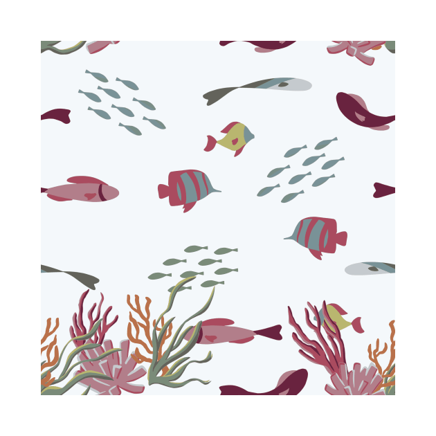 Fish, Coral, and Seaweed on Pale Blue Condensed by A2Gretchen