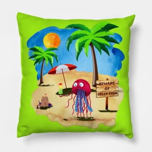 Jelly Fish Eating Icecream At The Beach Pillow