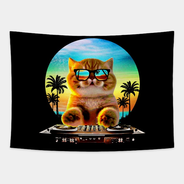 Dj house cat Tapestry by clingcling