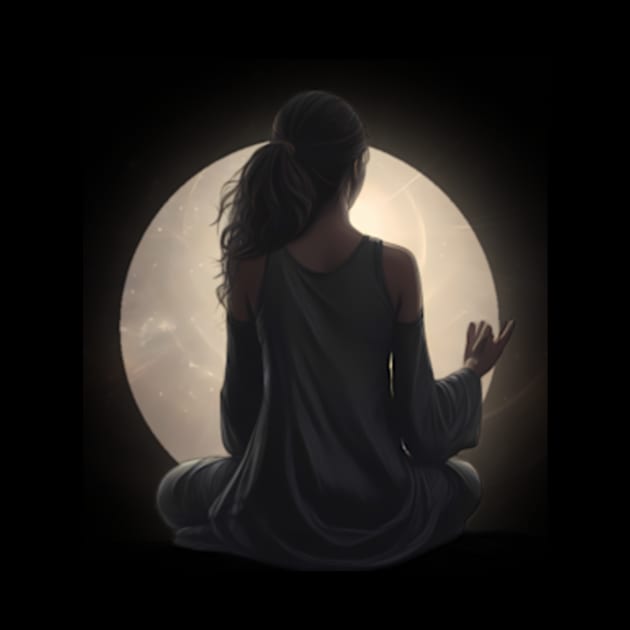 Girl Meditating Beneath the Night Sky by artbyGreen