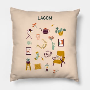 Print with Lagom lettering and cozy home stuff Pillow