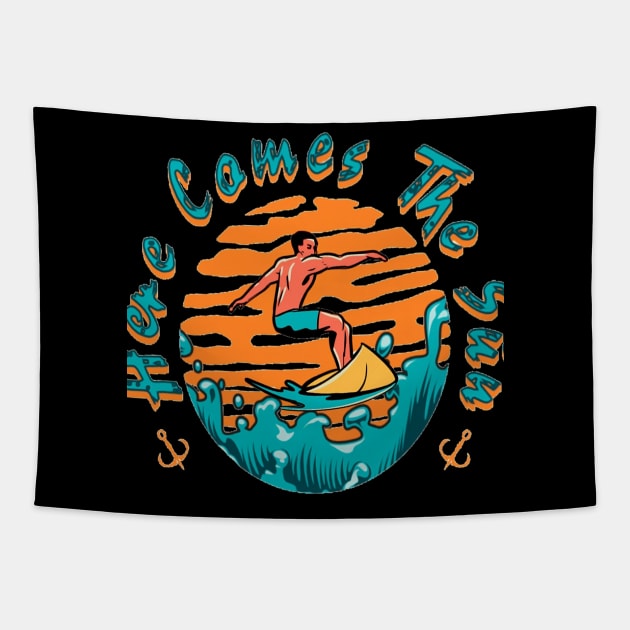 Happiness Comes In Waves, Hello Summer Vintage Funny Surfer Riding Surf Surfing Lover Gifts Tapestry by Customo