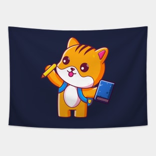 Cute cat go to school Tapestry