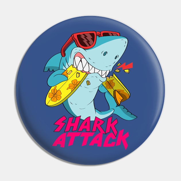 Shark Attack Funny Pin by white.ink