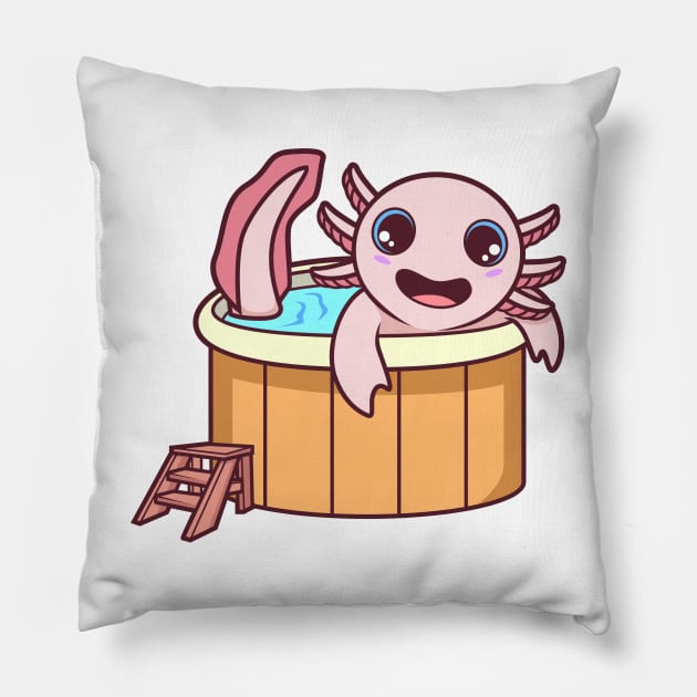 Axolotl in hot tub Pillow by Modern Medieval Design