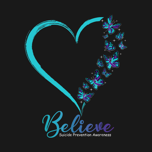 Butterfly Believe Suicide Prevention Awareness Ribbon by Ortizhw