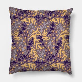 Botanicals and Dots - Hand Drawn Design -Yellow, Orange, Purple, Pink Pillow