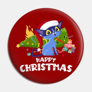 Naughty Christmas Cat (on dark colors) Pin