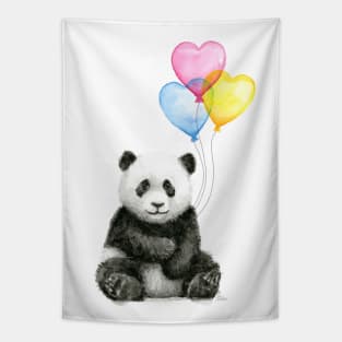 Baby Panda with Heart-Shaped Balloons Tapestry