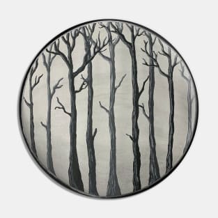 Trees In Fog, Mixed Media Pin