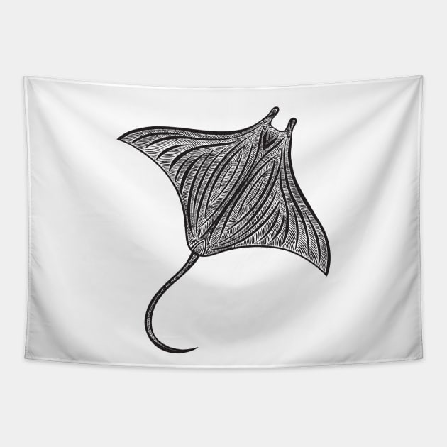 Manta Ray Ink Art - light colors Tapestry by Green Paladin