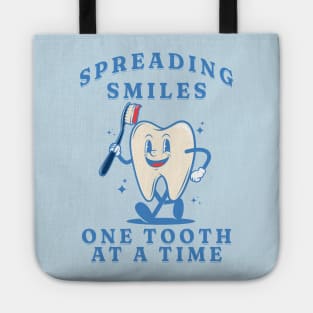 Spreading smiles, one tooth at a time Funny Retro Pediatric Dental Assistant Hygienist Office Gifts Tote