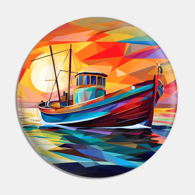 Fishing Boat Concept Abstract Colorful Scenery Painting Pin by Cubebox