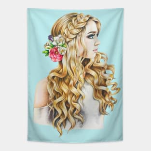 Blonde Floral Hairstyle Tapestry