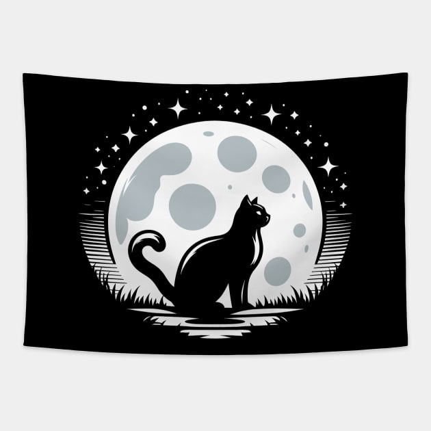 Cat and Moon Tapestry by ArtPixy