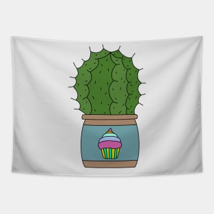 Cute Cactus Design #159: Echinocactus In Cute Cupcake Clay Pot Tapestry