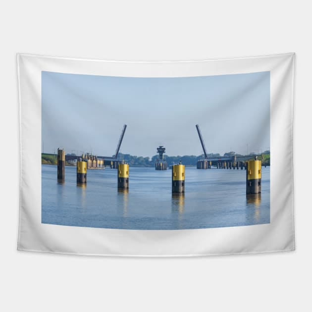 Hunte barrage, Elsfleth, Lower Saxony Tapestry by Kruegerfoto