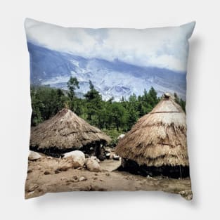 Colorized Vintage Photo of Andes Mountains Dwellings Pillow