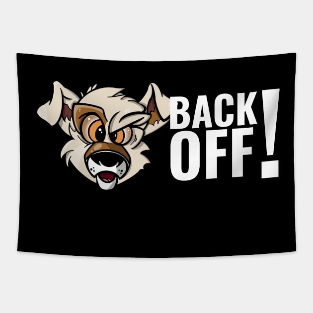 Karate Dog Back Off (Side Text in white) Tapestry by Purple Canvas Studio