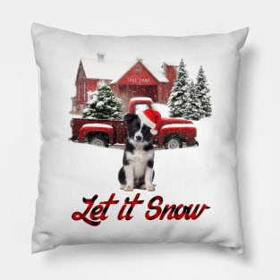 Border Collie Let It Snow Tree Farm Red Truck Christmas Pillow