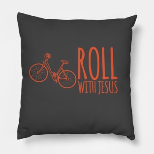 Roll With Jesus Christian Cyclist Design Pillow