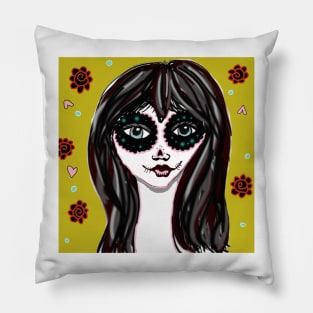 sugar skull girl digital art Pillow