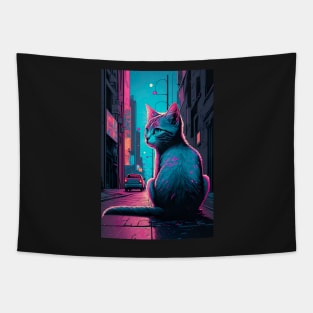 cat in the street looking back Tapestry