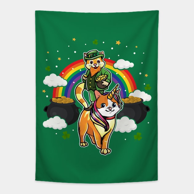 St Patricks Day Cat Leprechaun Caticorn Tapestry by E