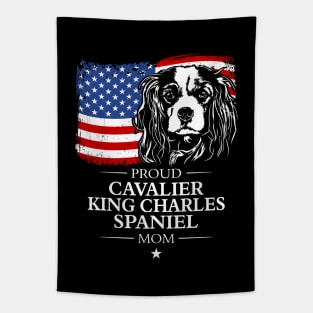 Proud Cavalier King Charles Spaniel Mom American Flag patriotic dog Tapestry